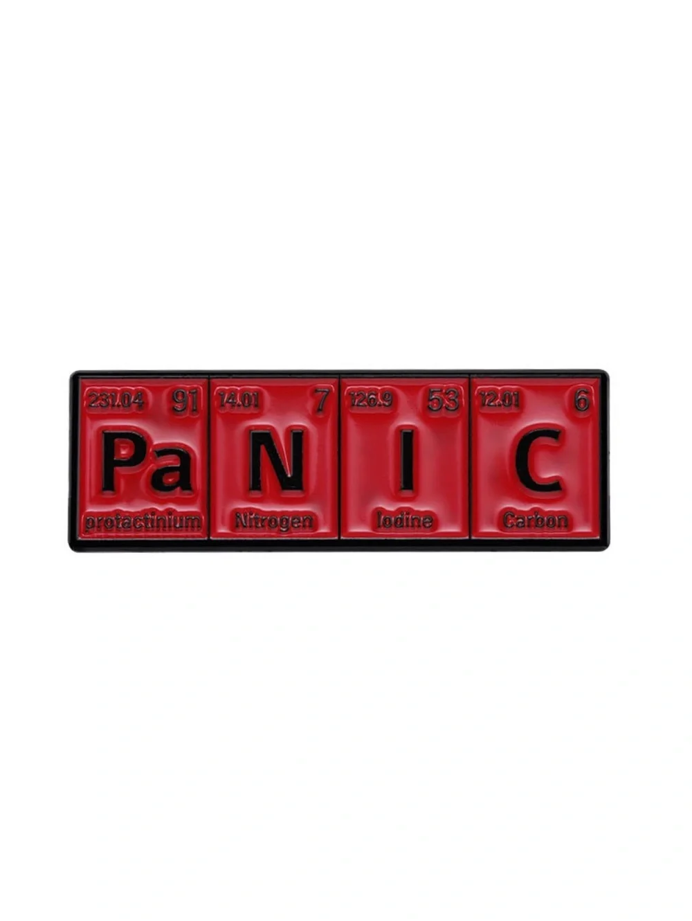 “Panic” Periodic Table Enamel Pin – Red Science Humor Nerd Brooch